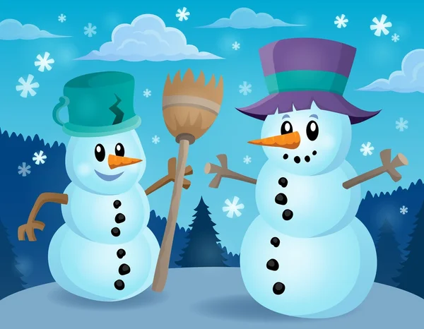 Winter snowmen thematics image 1 — Διανυσματικό Αρχείο