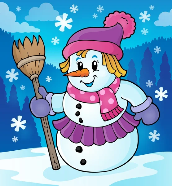 Winter snowwoman topic image 2 — Stok Vektör