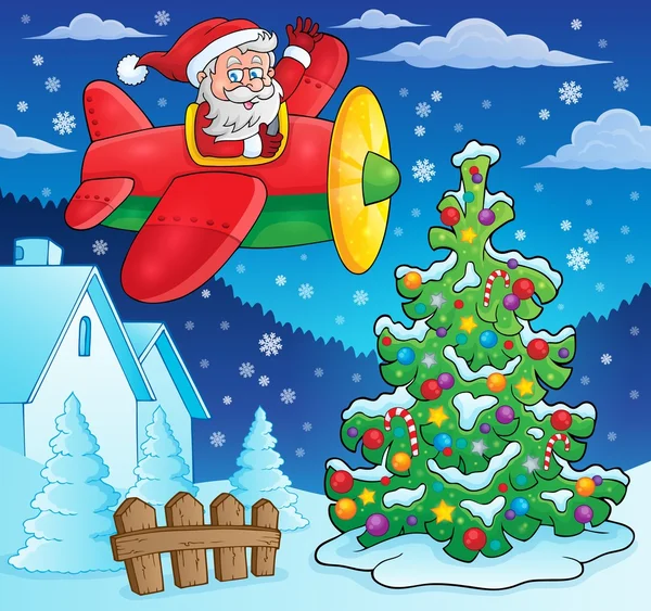 Natal tema Papai Noel no avião —  Vetores de Stock