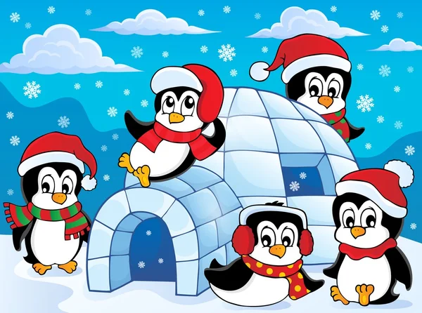 Jégkunyhó pingvinek téma 2 — Stock Vector