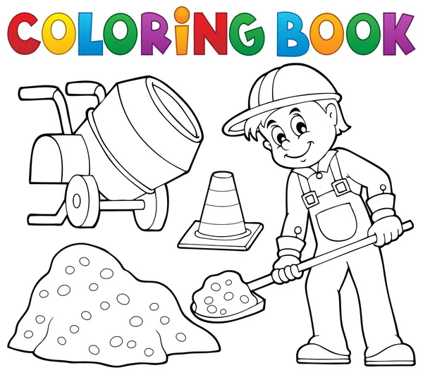 Coloring book construction worker 2 — Stock Vector