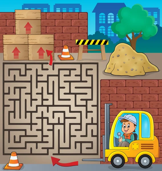 Maze 3 with fork lift truck theme — Stock Vector