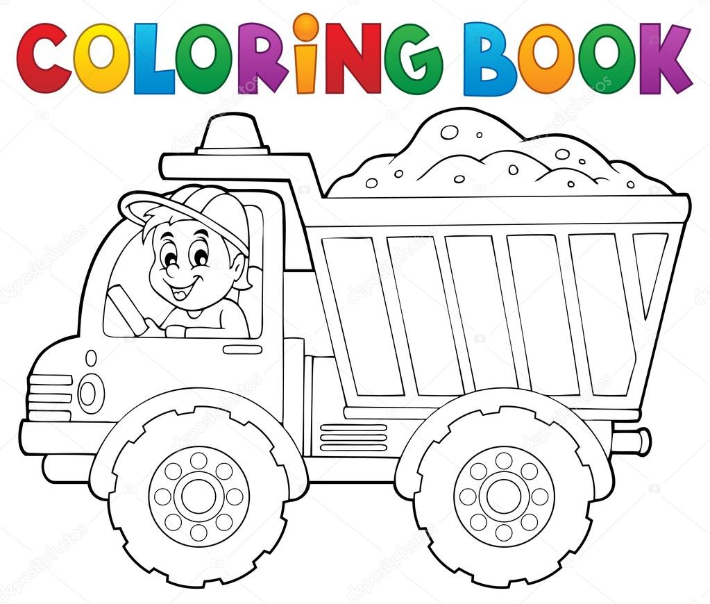 Tema 1 camion sabbia del libro da colorare — Vettoriale Stock