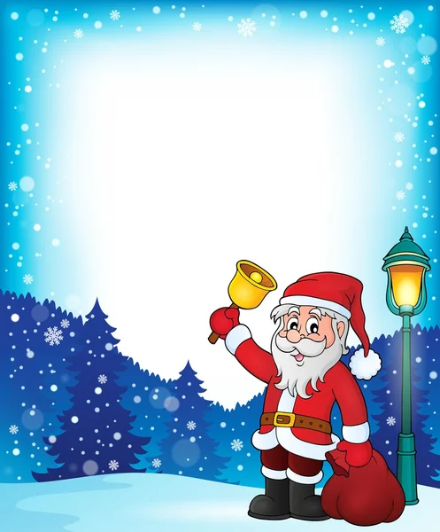 Babbo Natale con cornice tema campana 1 — Vettoriale Stock
