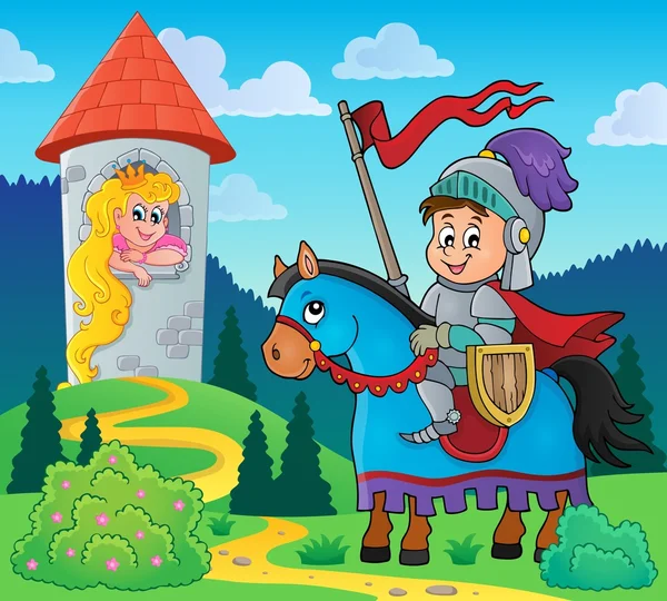 Sprookje thema knight en prinses — Stockvector