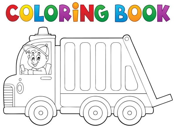 Coloring book garbage collection truck — Stock Vector