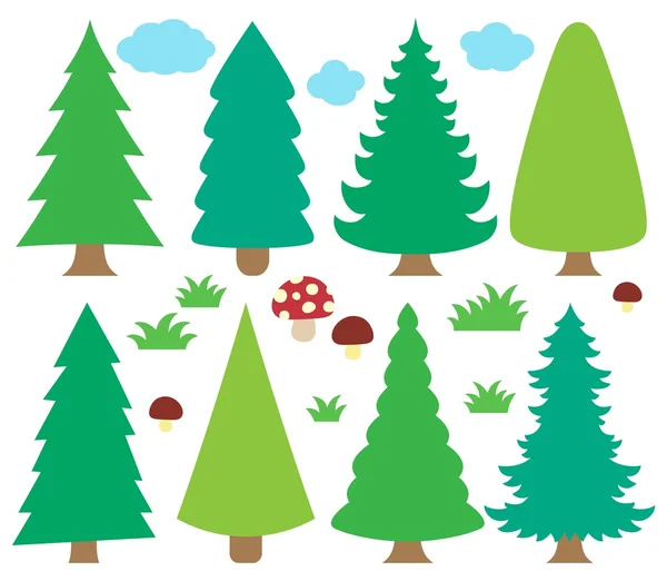 Stylized coniferous trees collection 1 — Stock Vector