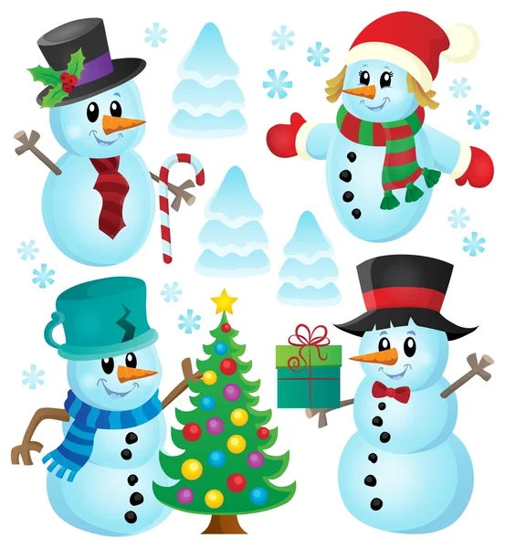 Bonhommes de neige de Noël thème collection 1 — Image vectorielle