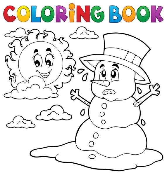 Coloring book melting snowman 1 — Stock Vector