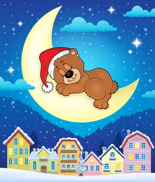 Рождественский городок со спящим медведем — стоковый вектор