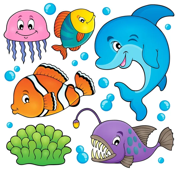 Conjunto de temas fauna oceánica 1 — Vector de stock