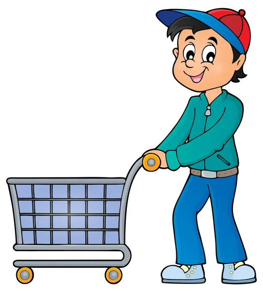 Hombre con carro de compras vacío — Vector de stock