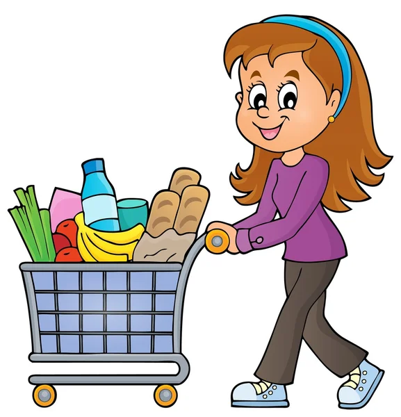 Woman with full shopping cart — Stock Vector