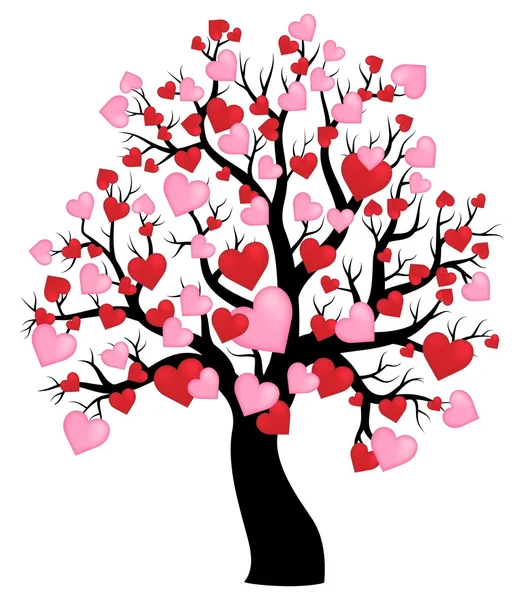 Silhouette of tree with hearts theme 1 — Stock Vector
