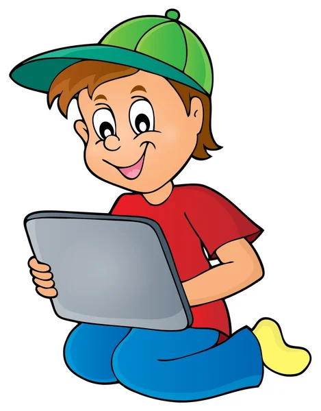 Menino brincando com tablet —  Vetores de Stock
