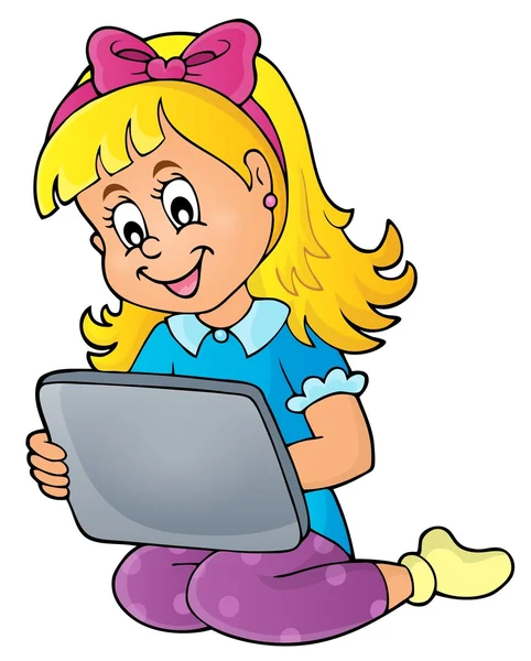 Menina brincando com tablet — Vetor de Stock