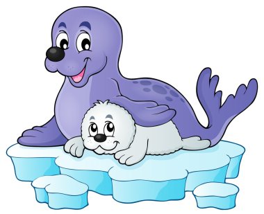 Happy seal with pup theme 1 clipart