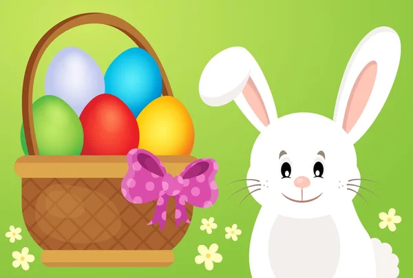 用鸡蛋和复活节兔子 1 篮 — 图库矢量图片