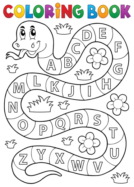 Coloring book snake with alphabet theme — Stock Vector