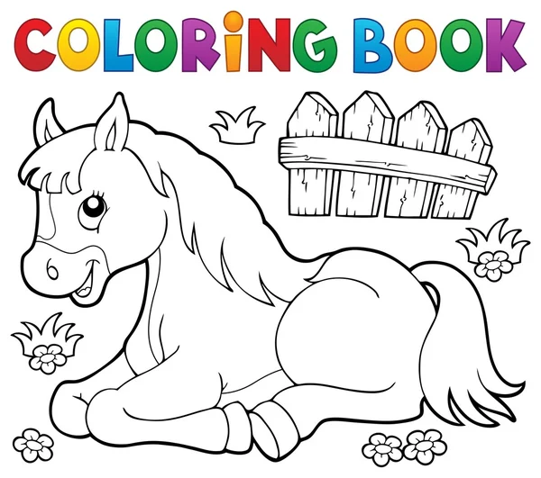 Libro para colorear caballo tema 1 — Vector de stock