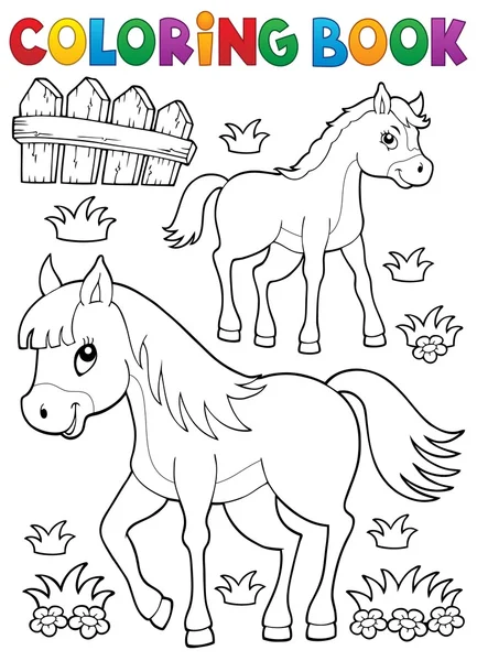 Coloriage cheval livre avec poulain thème 1 — Image vectorielle