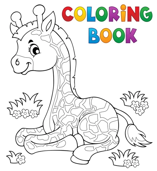 Libro da colorare giovane giraffa tema 1 — Vettoriale Stock