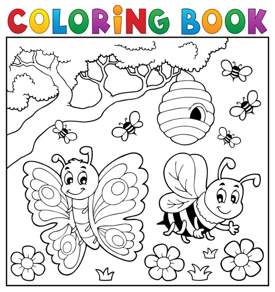 Livre à colorier avec papillon et abeille — Image vectorielle