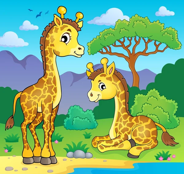 Giraffes in nature theme image 1 — Stock Vector