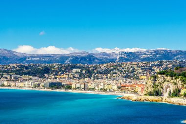 Villefranche-sur-Mer, Nice, Fransız Rivierası panoramik manzaralı.