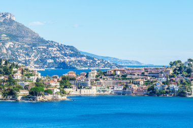 Villefranche-sur-Mer, Nice, Fransız Rivierası panoramik manzaralı.