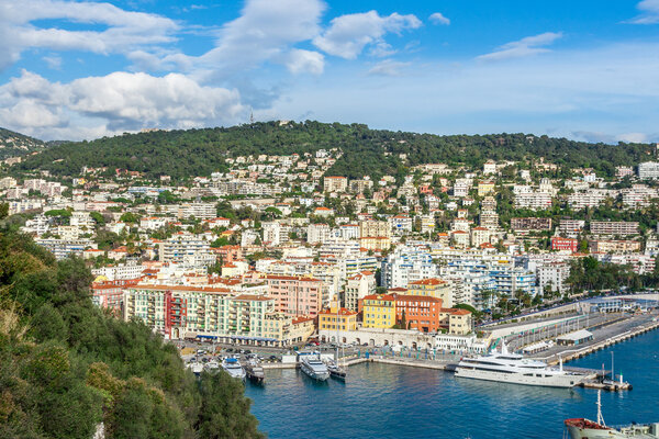 Panoramic view of Villefranche-sur-Mer, Nice, French Riviera.