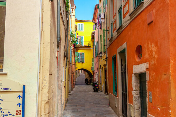 View of streets. Villefranche-sur-Mer, Nice, Cote d'Azur, French Riviera.