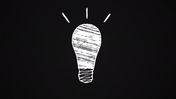 チョーク、アイデア、手描きアニメーション4kで描かれた光る電球 — ストック動画