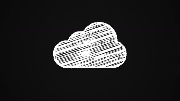 Cloud computing icono pintado con tiza, animación dibujada a mano 4K — Vídeos de Stock