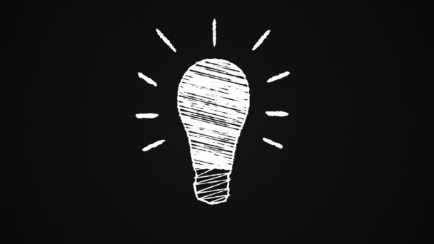 Glowing lightbulb painted with chalk, idea, hand drawn animation 4K — Stock Video