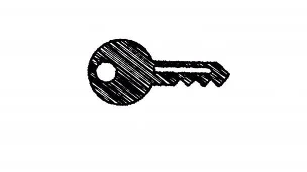 Icono de la llave pintado con tiza, animación dibujada a mano 4K — Vídeo de stock