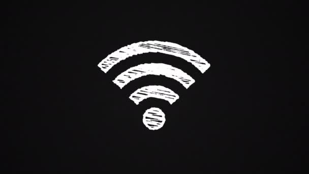 Symbol, das mit Kreide mit dem Wi-Fi-Punkt verbunden ist, handgezeichnete Animation 4k — Stockvideo