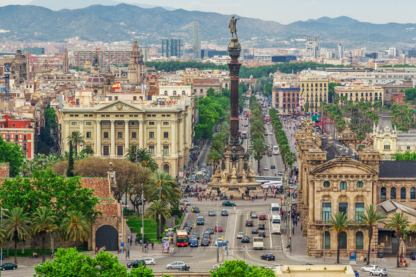 Barcelona Attractions, Cityscape of Barcelona, Catalonia, Spain.