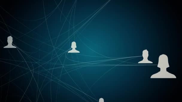 Muchas conexiones entre avatares de hombres y mujeres conectados en red social — Vídeo de stock