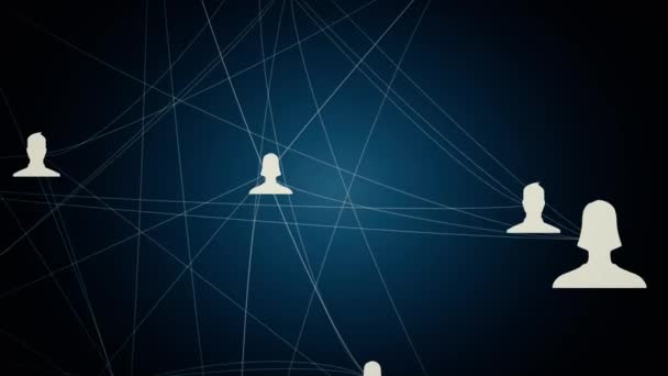 Muchas conexiones entre avatares de hombres y mujeres conectados en red social — Vídeos de Stock