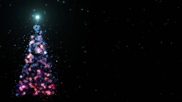新年快乐 圣诞快乐佳节贺卡 在昏暗的背景下 用闪亮的星辰点缀圣诞树 — 图库照片