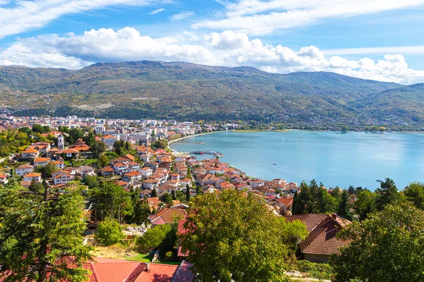 Légi Kilátás Ohrid Óvárosára Ohrid Tónál Ohrid Unesco Világörökségének Része — Stock Fotó