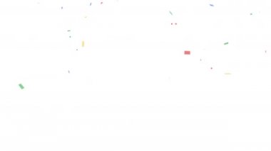 Beyaz arkaplanda renkli düşen konfeti, 4K karşılama animasyonu