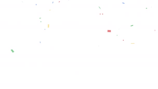 Colourful falling confetti down on white background, 4K greeting animation — Stock Video