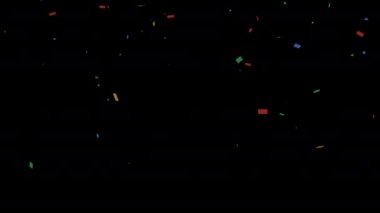 Siyah arkaplan üzerine renkli düşen konfeti, 4K karşılama animasyonu