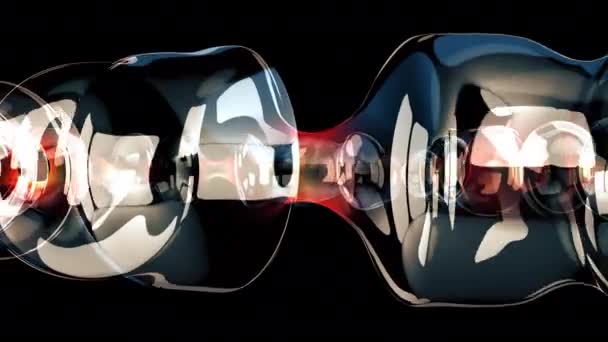 Abstrakti 3D animaatio neste lasi esine eristetty musta tausta — kuvapankkivideo