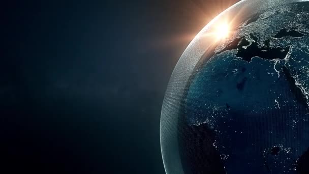 Глобальний цифровий світ, абстрактне 3D відображення земної кулі в космосі — стокове відео