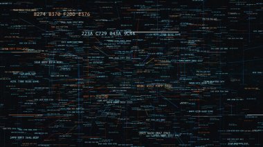 3D illüstrasyon, çağdaş dijital dünyada bulut teknolojisinin sembolü rastgele hash kodları ve diğer dijital gürültü ile