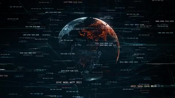 Monde numérique mondial, globe terrestre avec des codes de hachage aléatoires — Video