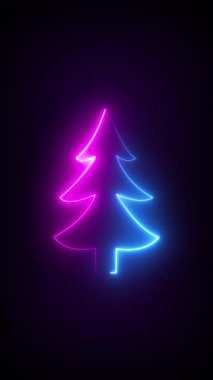 Mutlu Noeller ve mutlu yıllar video kartı. Noel Ağacı, parlak ışıktan, dikey tatil animasyonu arka planından